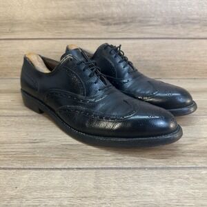 Vintage 70s Allen Edmonds Harwood Wingtip Oxford Black Pebbled Calf Shoes Sz 10A